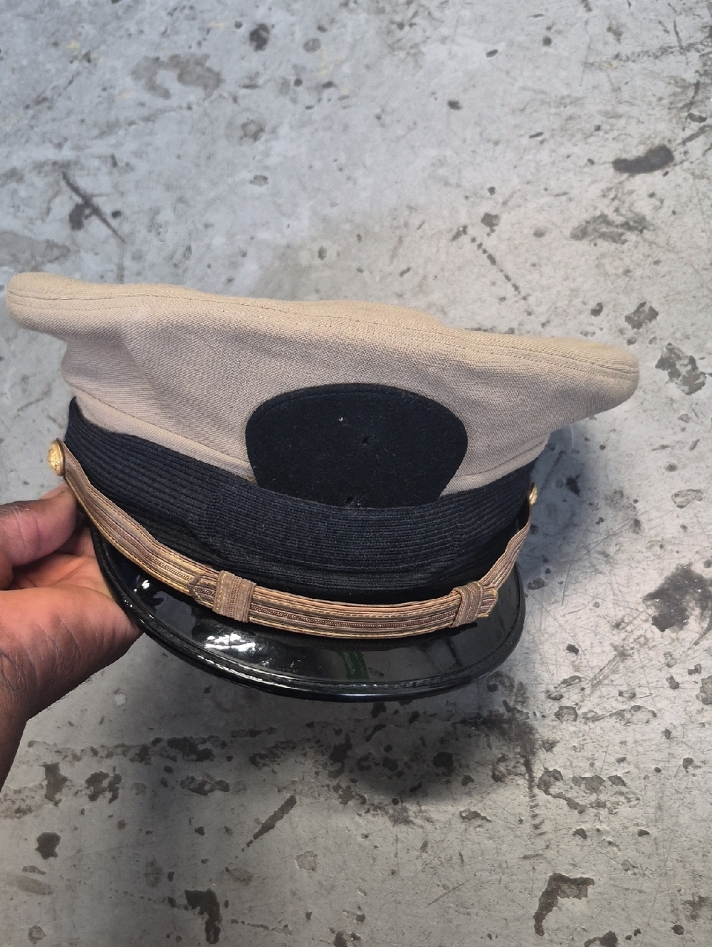 Men's Beige and Black Officer Cap with Gold Braid